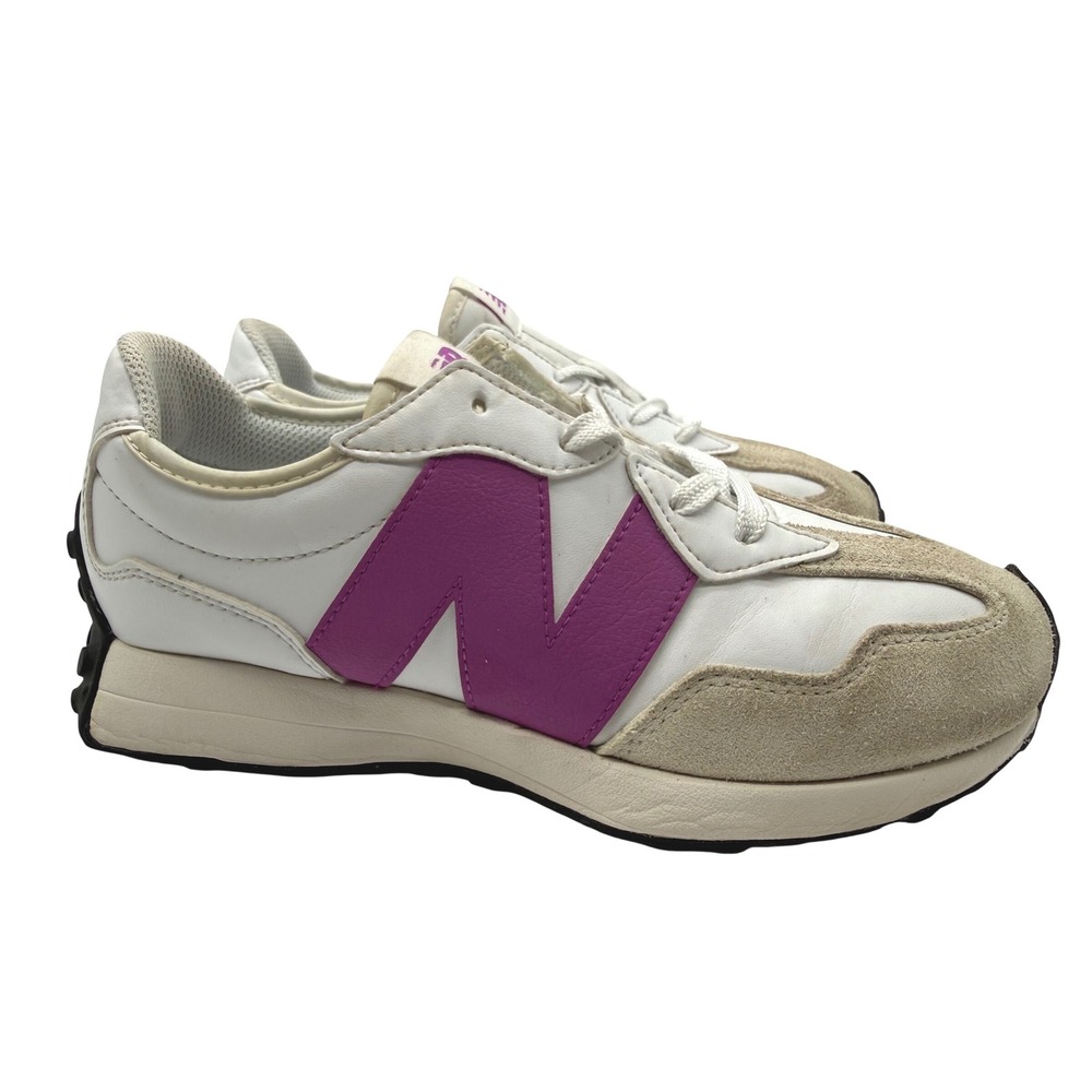 New Balance 327 Sneakers Kids 5.5 White Purple Excellent GS327ST Retro Low Top
